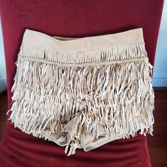 bebe Pants - NWT bebe Suede Tan Fringe Shorts size 6